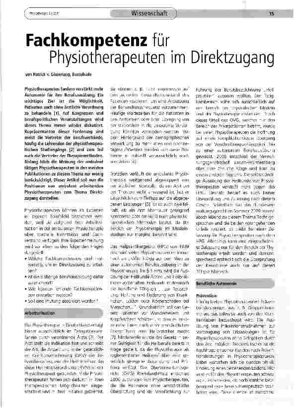 Vorschauseite 1: Fachkompetenz für Physiotnerapeuten im Direktzugang