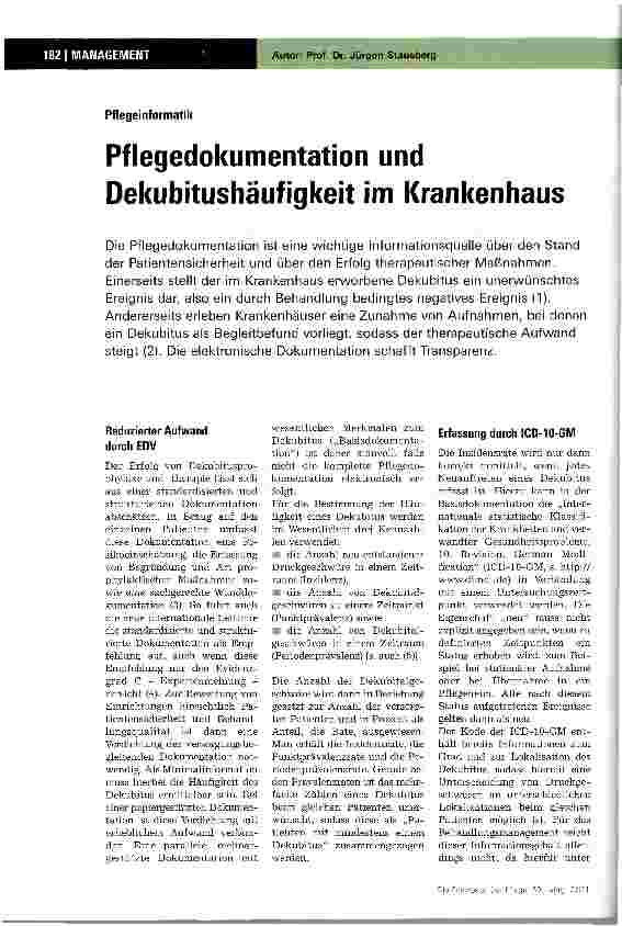 Vorschauseite 1: PflegeinformatikPflegedokumentation und Dekubitushäufigkeit im Krankenhaus