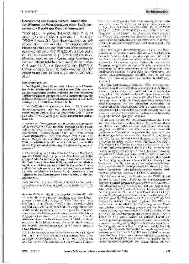 Vorschauseite 1: Berechnung der Stufenlaufzeit - Mindestbeschäftigung als Voraussetzung einer Stufenzuordnung - Begriff der Beschäftigungszeit