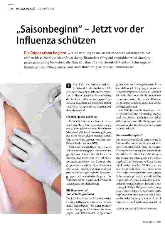 Vorschauseite 1: „Saisonbeginn - Jetzt vor der Influenza schützen