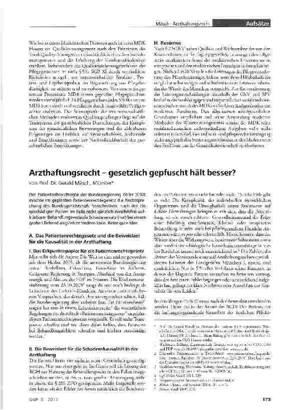 Vorschauseite 1: Arzthaftungsrecht - gesetzlich gepfuscht hält besser?