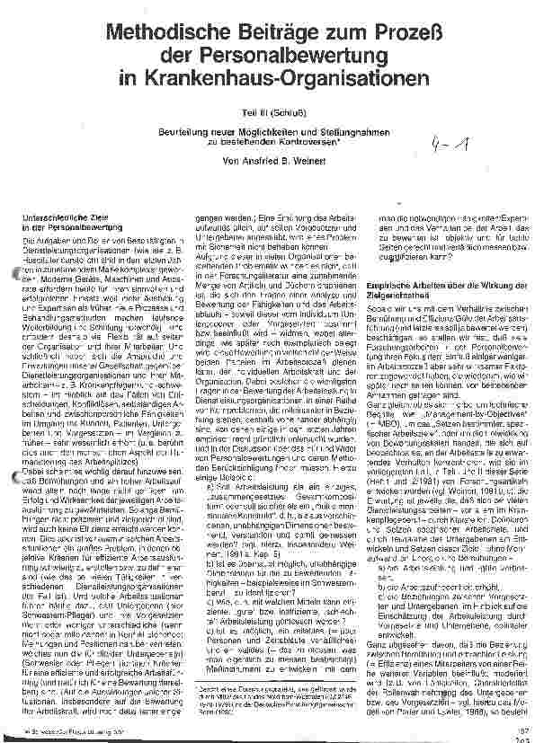 Vorschauseite 1: Methodische Beiträge zum Prozeß der Personalbewertung in Krankenhaus - Organisationen Teil III