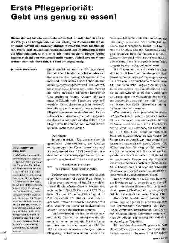 Vorschauseite 1: Erste Pflegepriorität: Gebt uns genug zu essen!