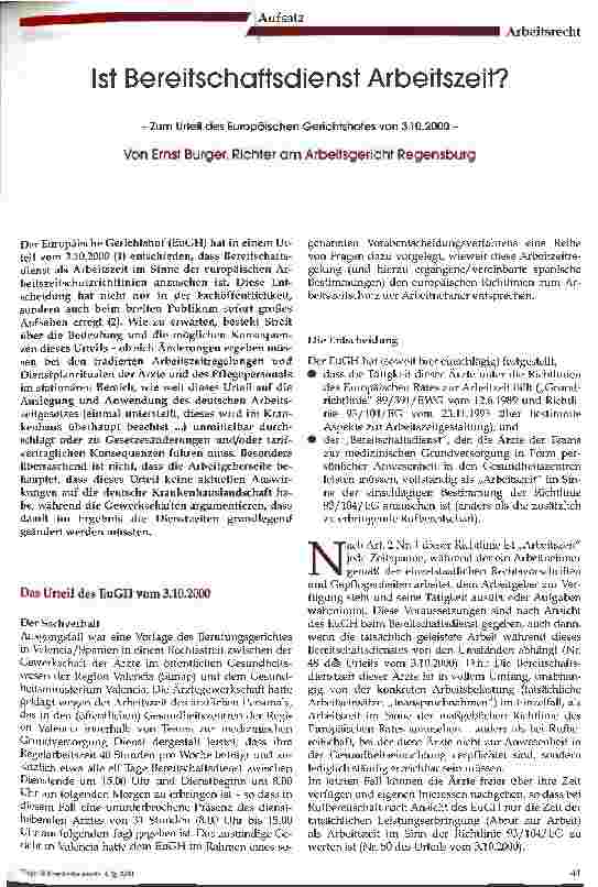 Vorschauseite 1: Ist Bereitschaftsdienst Arbeitszeit?