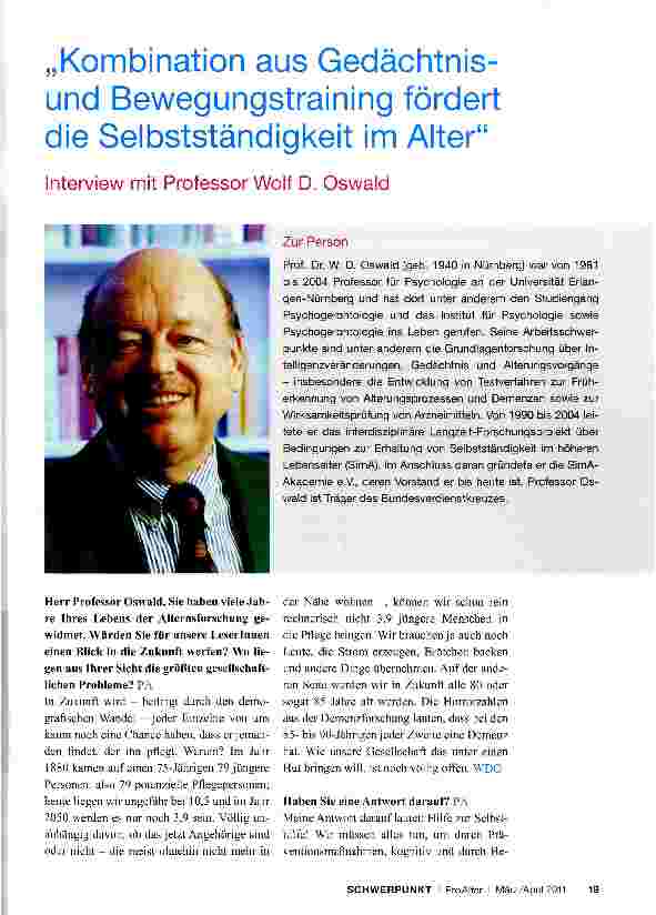 Vorschauseite 1: „Kombination aus Gedächtnis-und Bewegungstraining fördert die Selbstständigkeit im Alter
