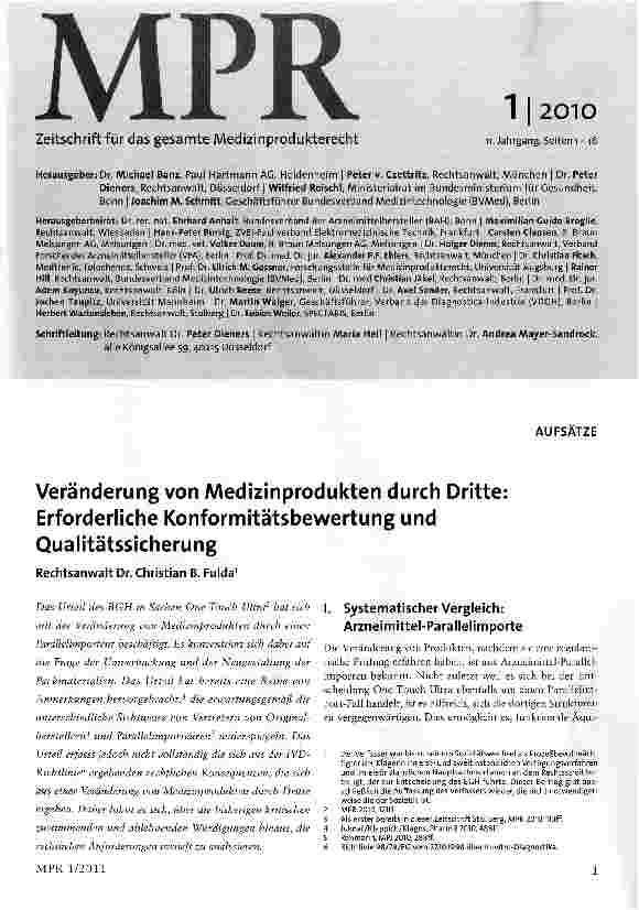 Vorschauseite 1: Veränderung von Medizinprodukten durch Dritte; Erforderliche Konformitätsbewertung und Qualitätssicherung