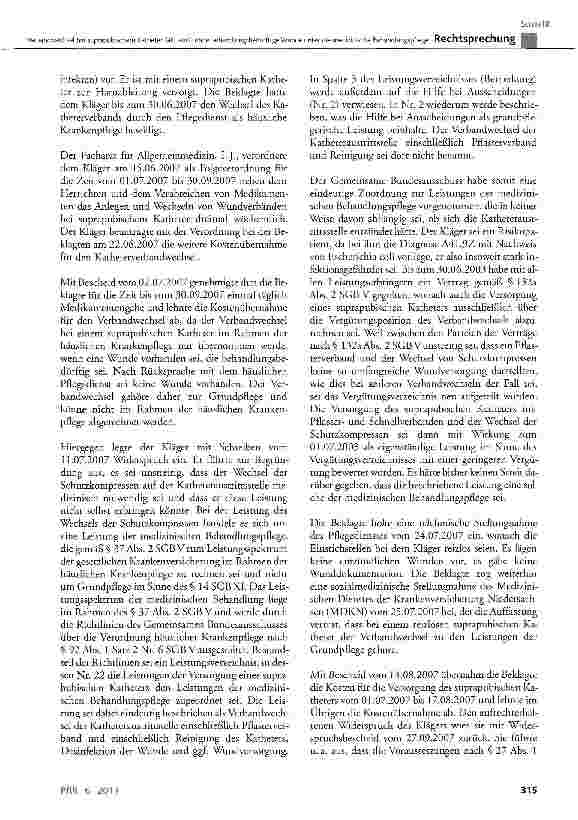 Vorschauseite 2: Verbandwechsel bei suprapubischem Katheter fällt auch ohne behandlungsbedürftige Wunde unter die medizinische Behandlungspflege