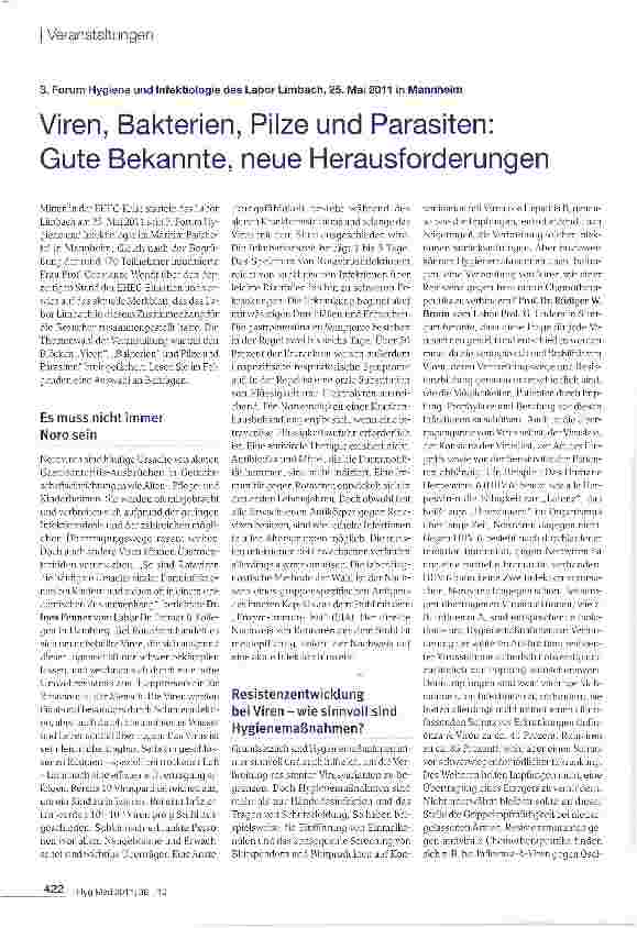Vorschauseite 1: Viren, Bakterien, Pilze und Parasiten: Gute Bekannte, neue Herausforderungen