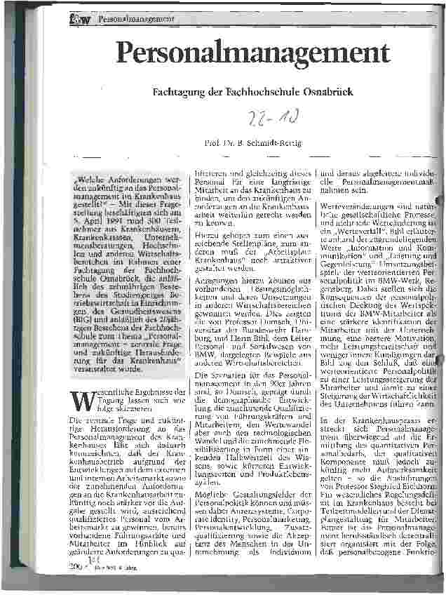 Vorschauseite 1: Personalmanagement - Fachtagung der Fachhochschule Osnabrück