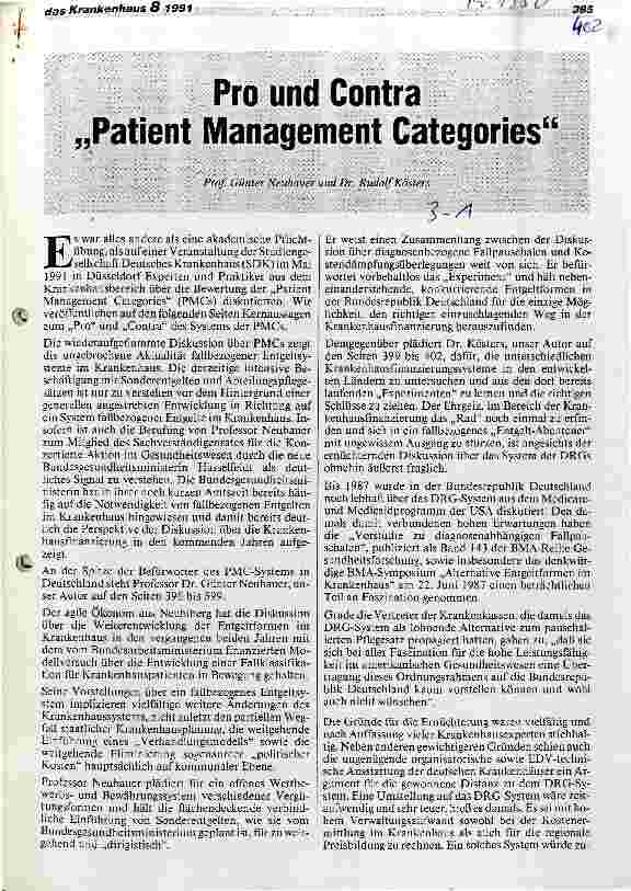 Vorschauseite 1: Pro und Contra Patient Mangagement Categories