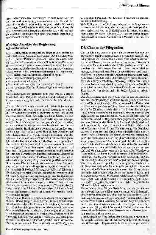 Vorschauseite 3: Der Krebspatient - ein chronisch Kranker Die Begleitung Schwerkranker aus der Sicht der Krankenpflege