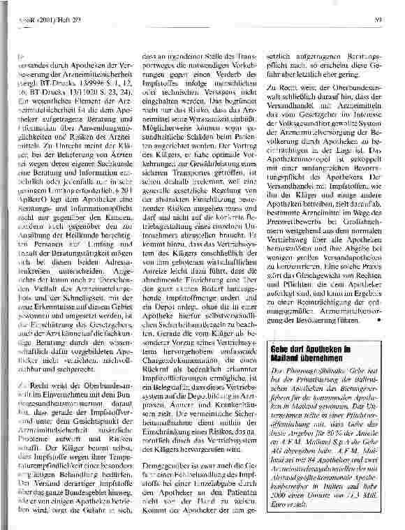 Vorschauseite 3: Versandhandel mit apothekenpflichtigen Arzneimitteln gänzlich unzulässig