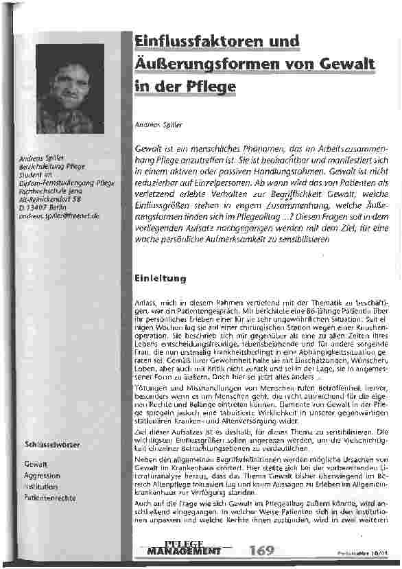 Vorschauseite 1: Einflussfaktoren und Äußerungsformen von Gewalt in der Pflege