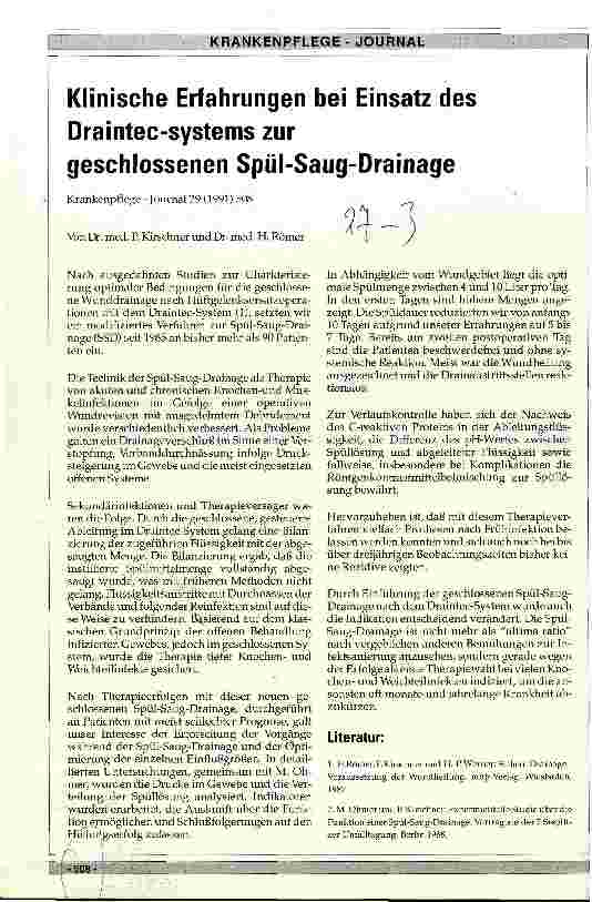 Vorschauseite 1: Klinische Erfahrungen bei Einsatz des Draintec-systems zur geschlossenen Spül-Saug-Drainage