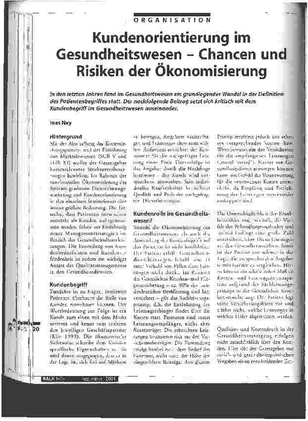 Vorschauseite 1: Kundenorientierung im Gesundheitswesen - Chancen und Risiken der Ökonomisierung