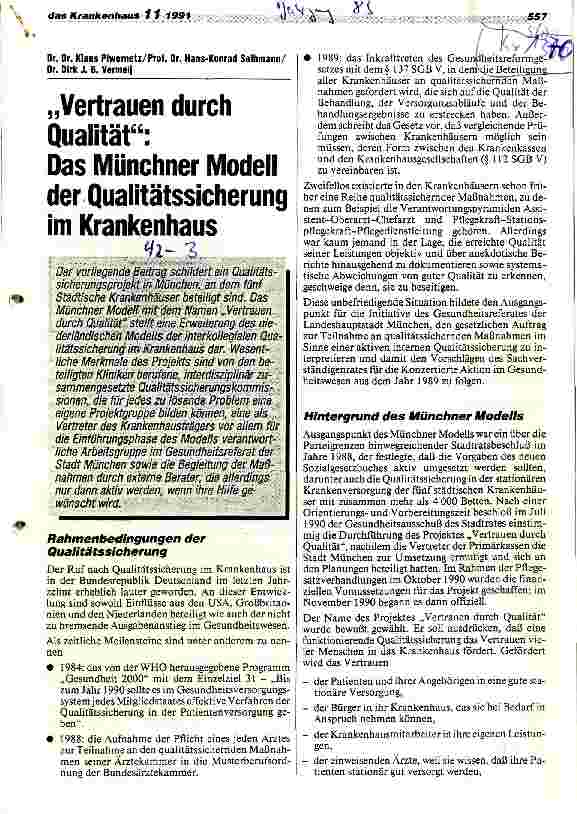 Vorschauseite 1: Vertrauen durch Qualität: Das Münchner Modell der Qualitätssicherung im Krankenhaus