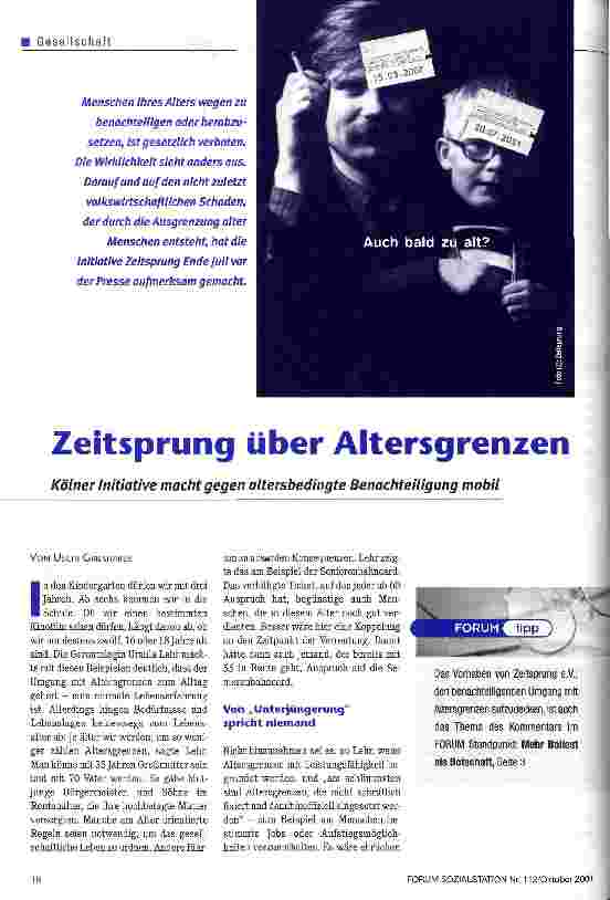 Vorschauseite 1: Zeitsprung über Altersgrenzen Kölner Initiative macht gegen altersbedingte Benachteiligung mobil
