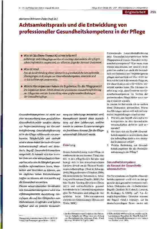 Vorschauseite 1: Achtsamkeitspraxis und die Entwicklung von professioneller Gesundheitskompetenz in der Pflege