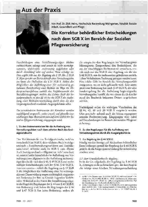 Vorschauseite 1: Die Korrektur behördlicher Entscheidungen nach dem SGB X im Bereich der Sozialen Pflegeversicherung