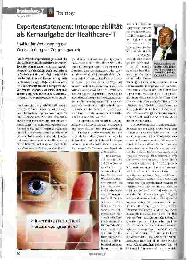 Vorschauseite 1: Expertenstatement: Interoperabilität als Kernaufgabe der Healthcare-IT