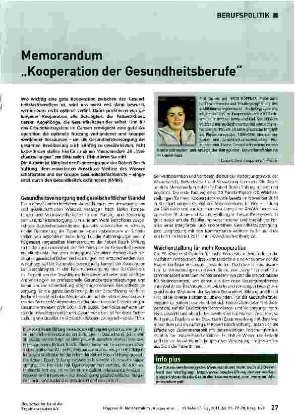 Vorschauseite 1: Memorandum „Kooperation der Gesundheitsberufe