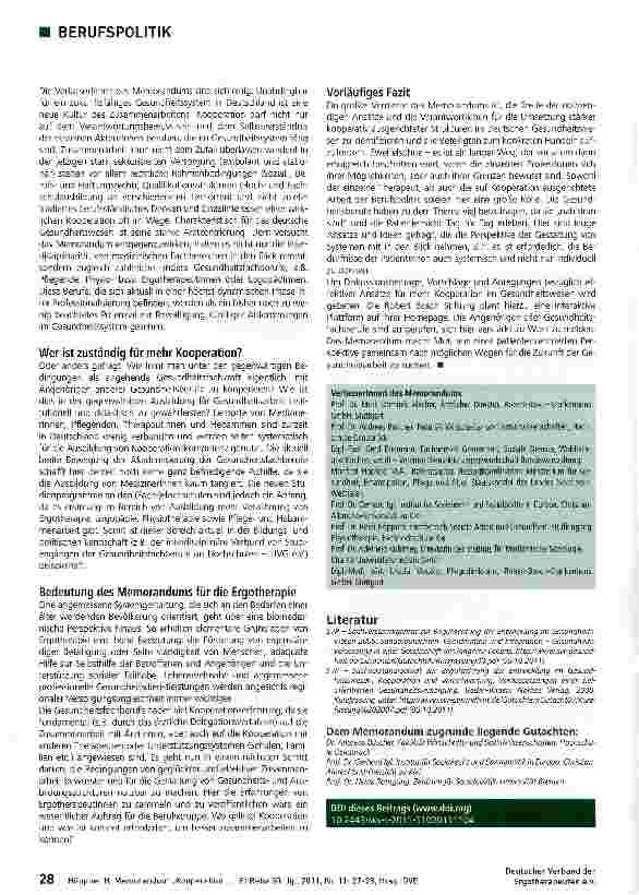 Vorschauseite 2: Memorandum „Kooperation der Gesundheitsberufe