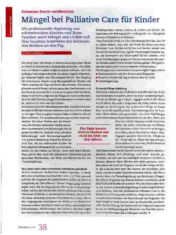 Vorschauseite 1: Mängel bei Palliative Care für Kinder