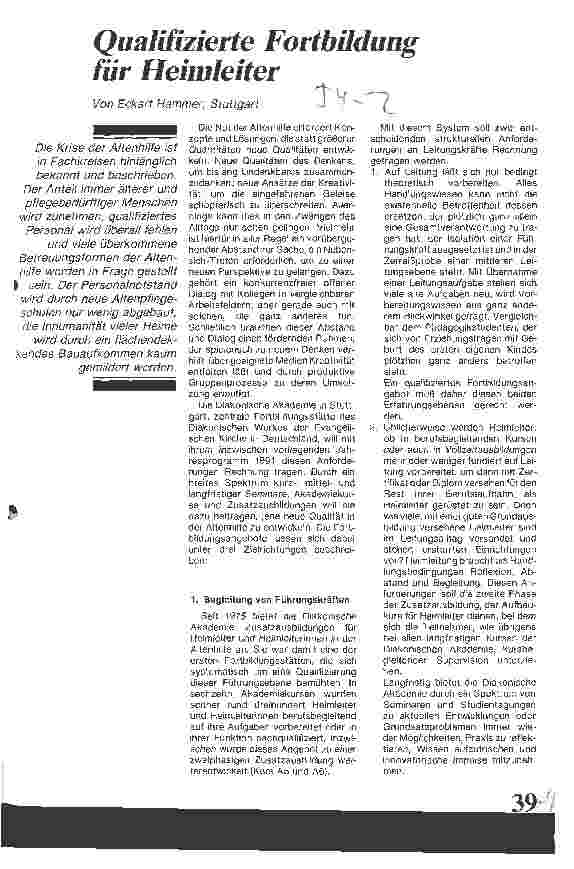 Vorschauseite 1: Qualifizierte Fortbildung für Heimleiter