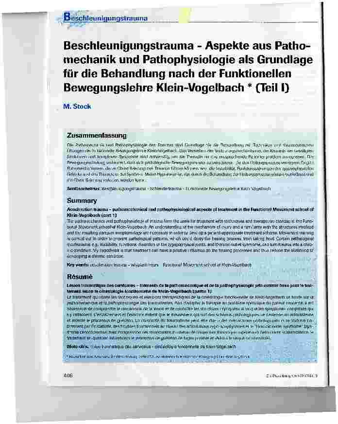 Vorschauseite 1: Beschleunigungstrauma - Aspekte aus Patho-mechanik und Pathophysiologie als Grundlage für die Behandlung nach der Funktionellen Bewegungslehre Klein-Vogelbach * (Teil I)