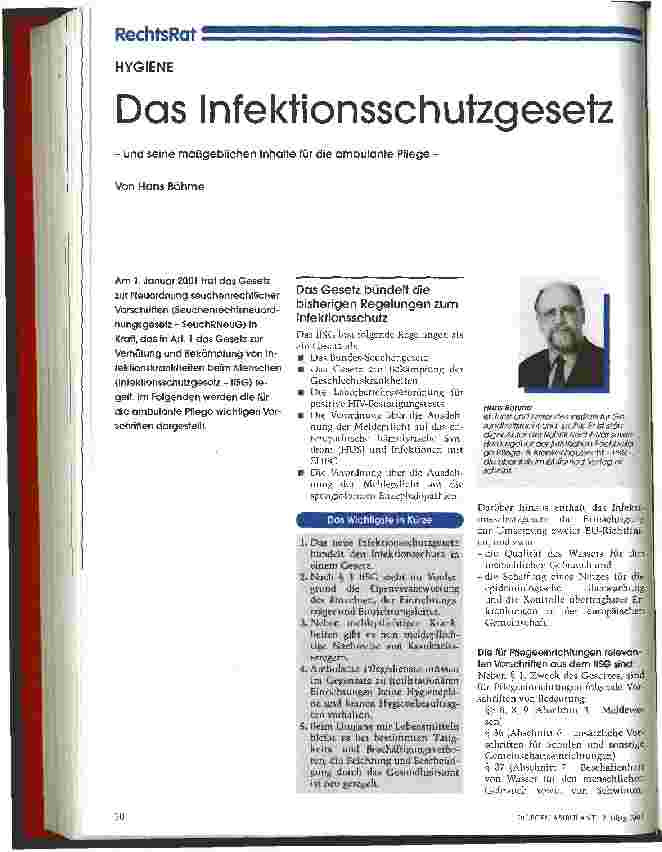 Vorschauseite 1: Das Infektionsschutzgesetz und seine maßgeblichen Inhalte für die ambulante Pflege Hygiene
