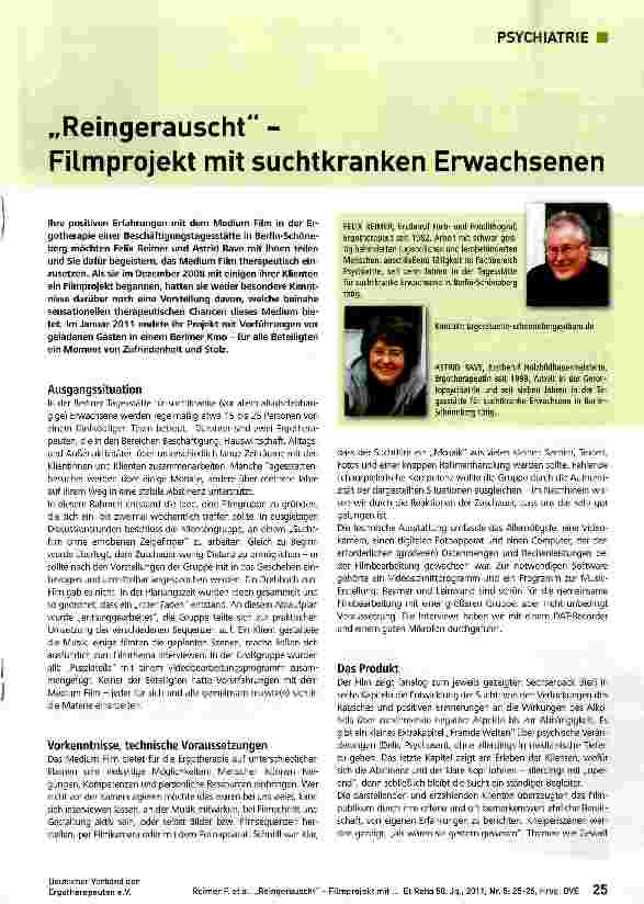 Vorschauseite 1: Reingerauscht - Filmprojekt mit suchtkranken Erwachsenen