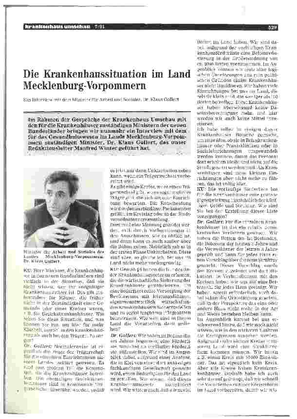 Vorschauseite 1: Die Krankenhaussituation im Land Mecklenburg-Vorpommern