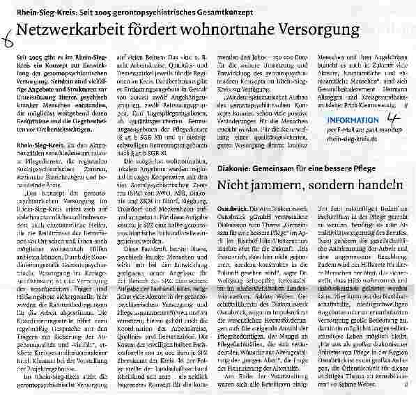 Vorschauseite 1: Netzwerkarbeit fordert wohnortnahe Versorgung