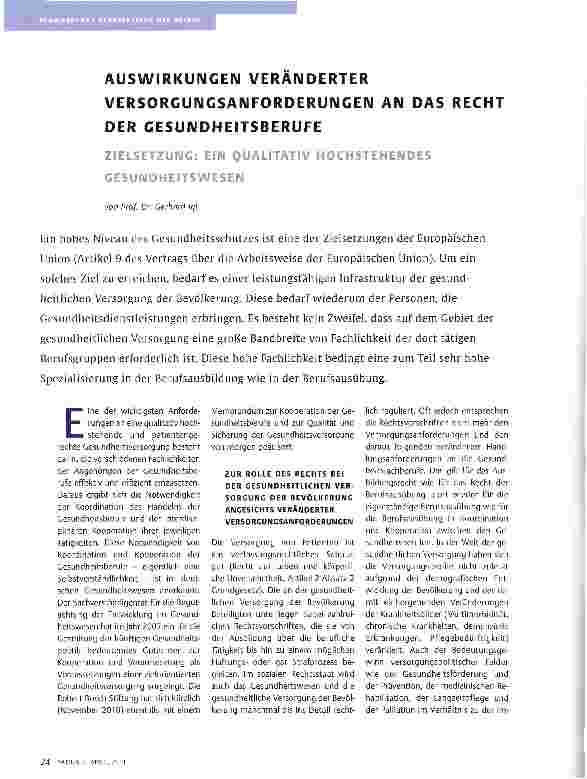 Vorschauseite 1: AUSWIRKUNGEN VERÄNDERTER VERSORCUNGSANFORDERUNGEN AN DAS RECHT DER GESUNDHEITSBERUFE