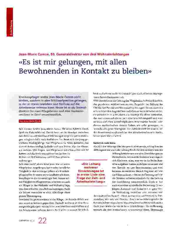 Vorschauseite 1: «Es ist mir gelungen, mit allen Bewohnenden in Kontakt zu bleiben»