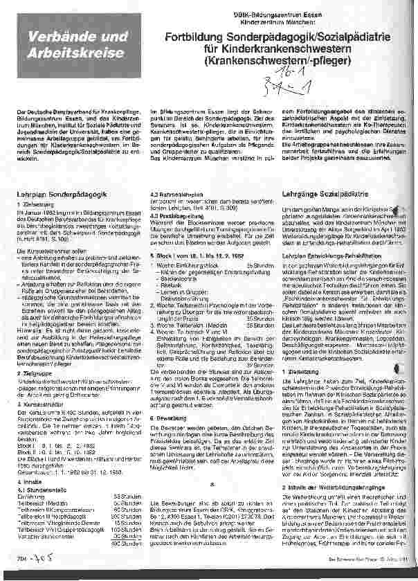 Vorschauseite 1: Fortbildung Sonderpädagogik/-Sozialpädiatrie für Kinderkrankenschwestern