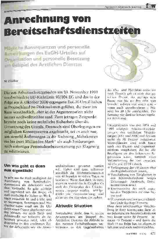 Vorschauseite 1: Anrechnung von Bereitschaftsdienstzeiten