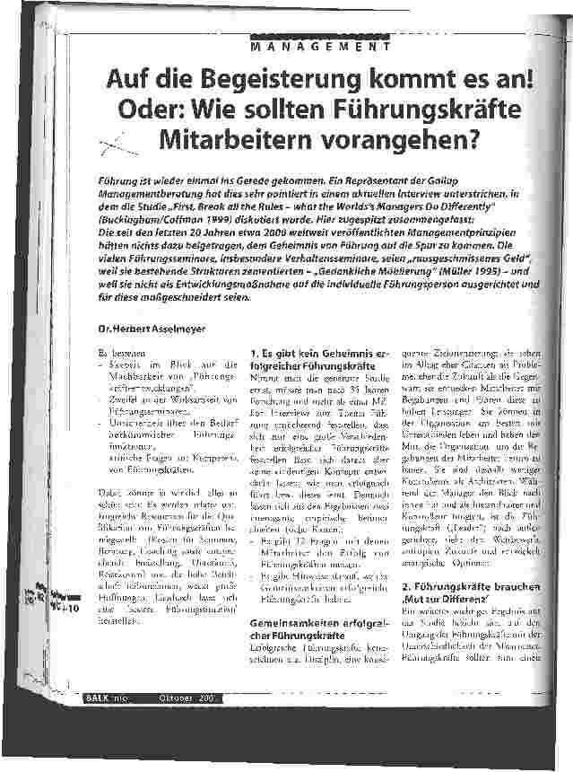 Vorschauseite 1: Auf die Begeisterung kommt es an! Oder: Wie sollten Führungskräfte Mitarbeitern vorangehen?