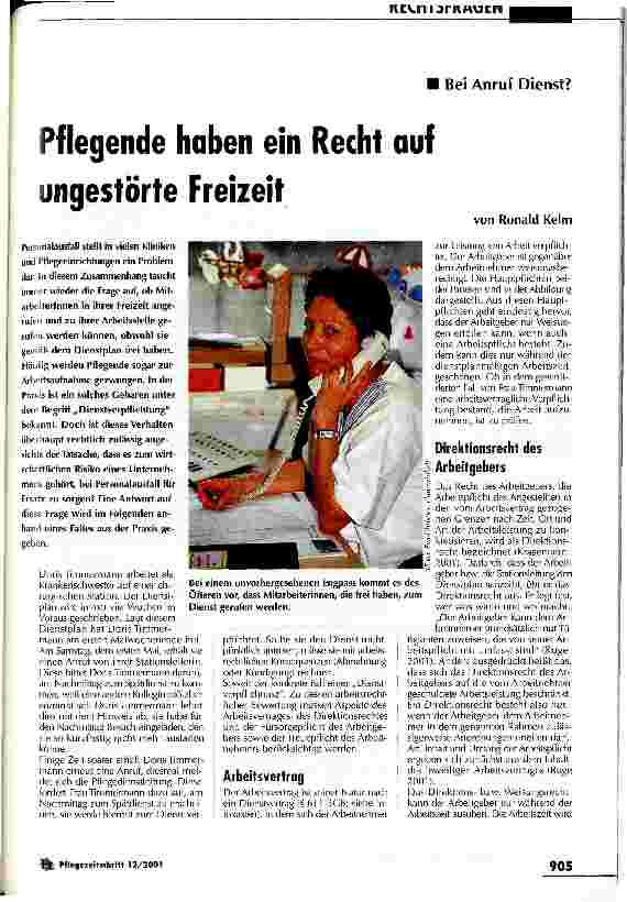Vorschauseite 1: Pflegende haben ein Recht auf ungestörte Freizeit Bei Anruf Dienst?