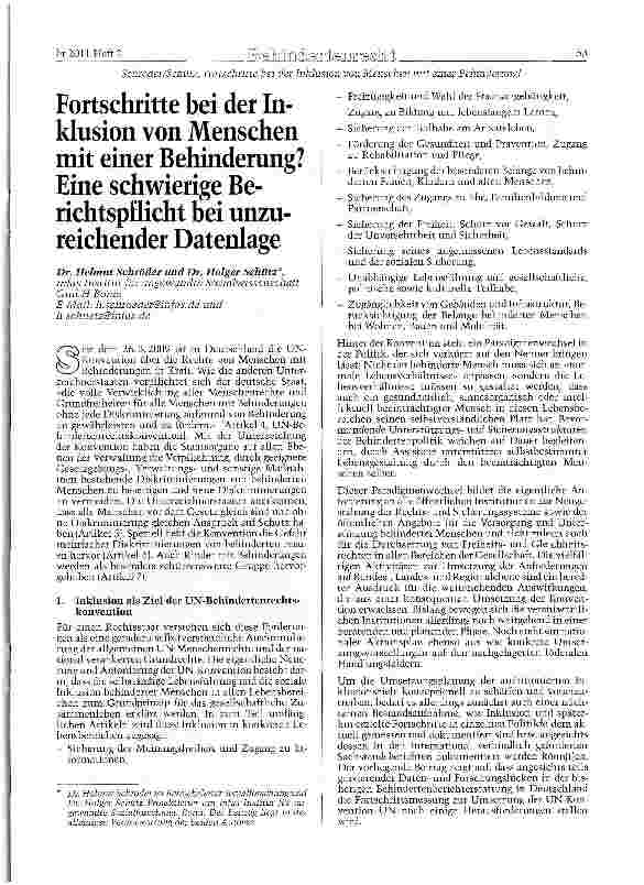 Vorschauseite 1: Fortschritte bei der Inklusion von Menschen mit einer Behinderung? Eine schwierige Berichtspflicht bei unzureichender Datenlage