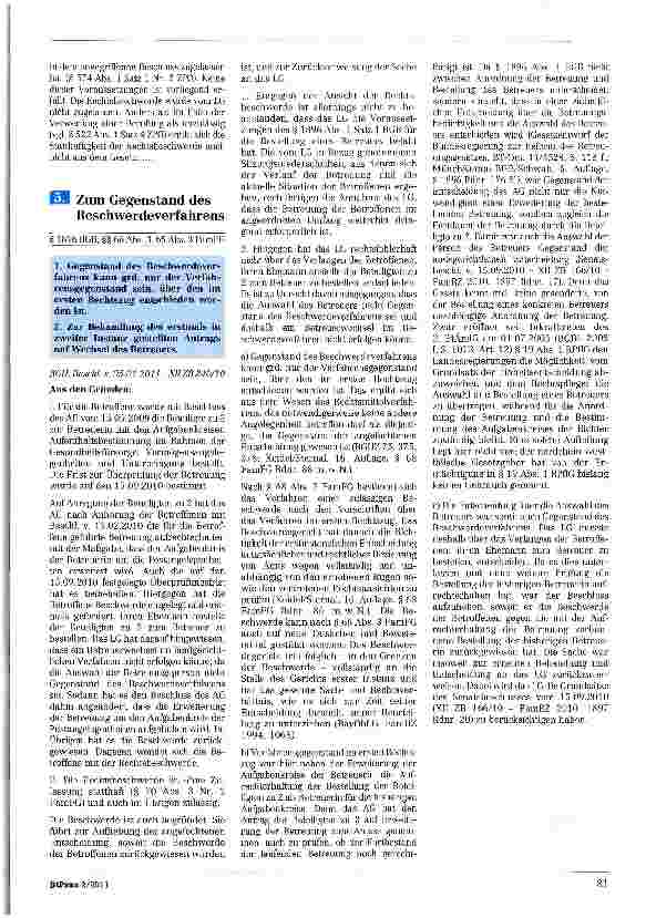 Vorschauseite 1: Zum Gegenstand des Beschwerdeverfahrens § 1896 BGB; §§ 68 Abs. 3, 65 Abs. 3 FamFG