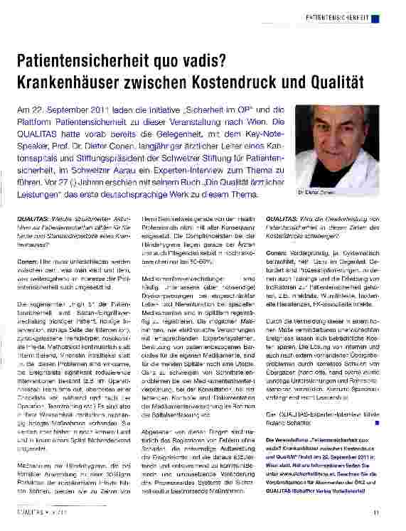 Vorschauseite 1: Patientensicherheit quo vadis? Krankenhäuser zwischen Kostendruck und Qualität