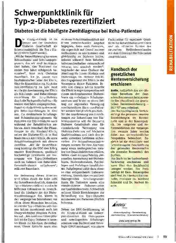 Vorschauseite 1: Schwerpunktklinik für Typ-2-Diabetes rezertifiziert