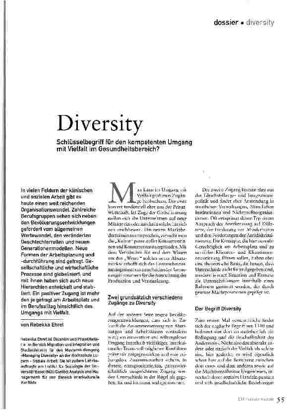 Vorschauseite 1: DiversitySchlüsselbegriff für den kompetenten Umgang mit Vielfalt im Gesundheitsbereich?