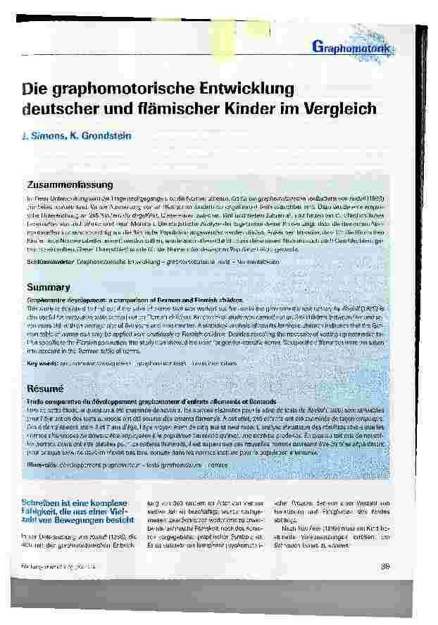 Vorschauseite 1: Die graphomotorische Entwicklung deutscher und flämischer Kinder im Vergleich