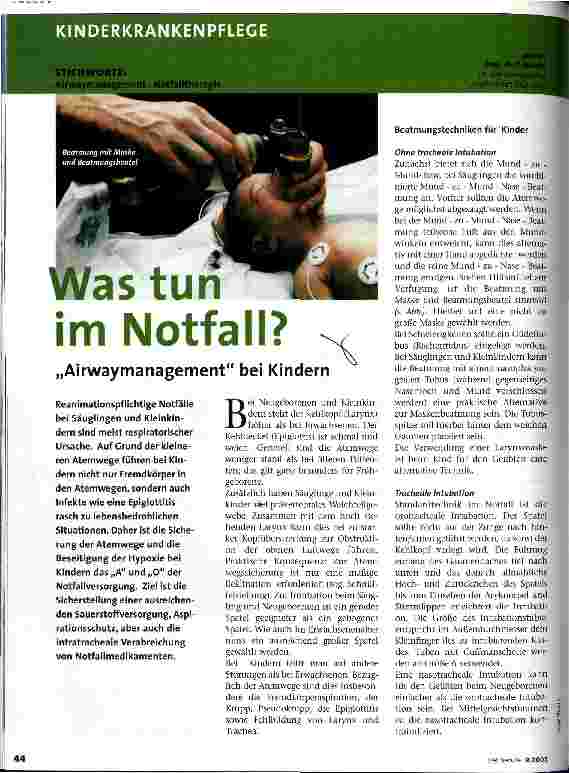 Vorschauseite 1: Was tun im Notfall? Airwaymanagement bei Kindern