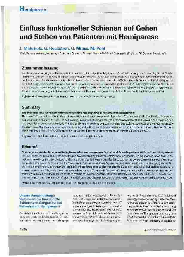 Vorschauseite 1: Einfluss funktioneller Schienen auf Gehen und Stehen von Patienten mit Hemiparese