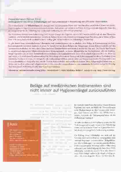 Vorschauseite 1: Beläge auf medizinischen Instrumenten sind nicht immer auf Hygienemängel zurückzuführen