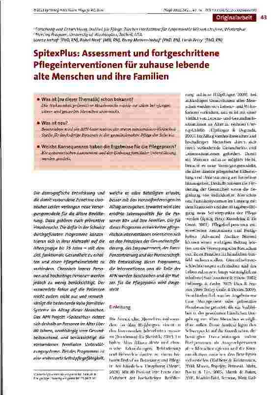 Vorschauseite 1: SpitexPlus: Assessment und fortgeschrittene Pflegeinterventionen für zuhause lebende alte Menschen und ihre Familien
