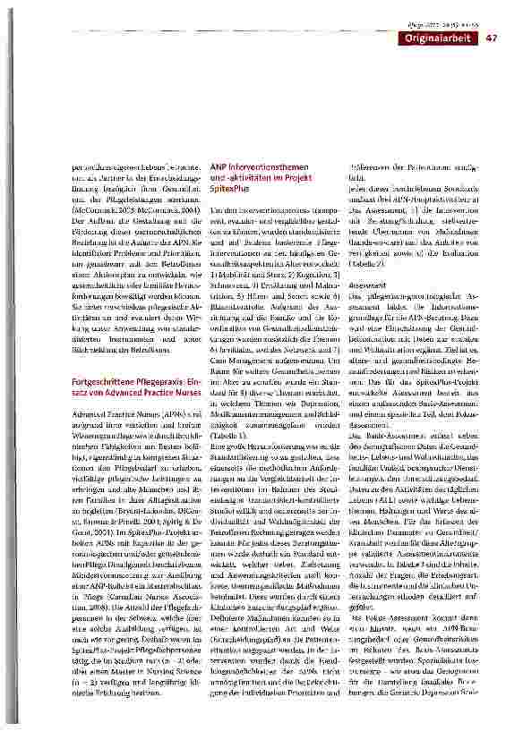 Vorschauseite 5: SpitexPlus: Assessment und fortgeschrittene Pflegeinterventionen für zuhause lebende alte Menschen und ihre Familien